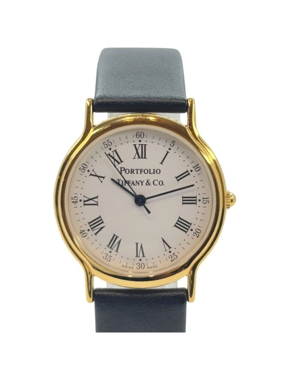 Tiffany & Co Portfolio Black Gold Stainless Steel Leather Watch